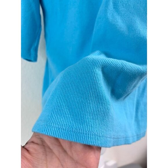 Quacker Factory women's large light blue v-neck 3/4 sleeve sequin shimmer top - Picture 3 of 8